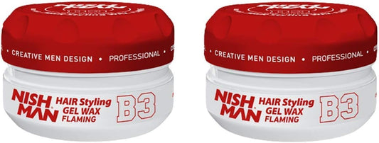 Nishman Hair Styling Wax for Men, B3 Flaming, Red150 ml | Edge Control | Ultra High Strong Hold | Hair Clay Aqua Wax (2 Pack)