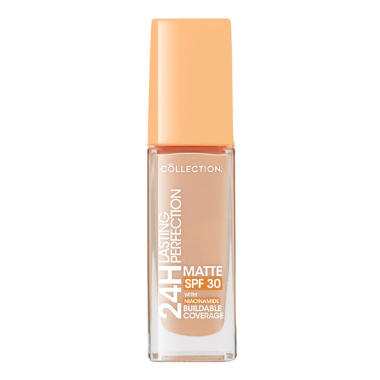 Collection Cosmetics Lasting Perfection Matte Foundation, Full Coverage, 24 Hour Wear, SPF 30, Contains Niacinamide, 27ml, Beige Warm