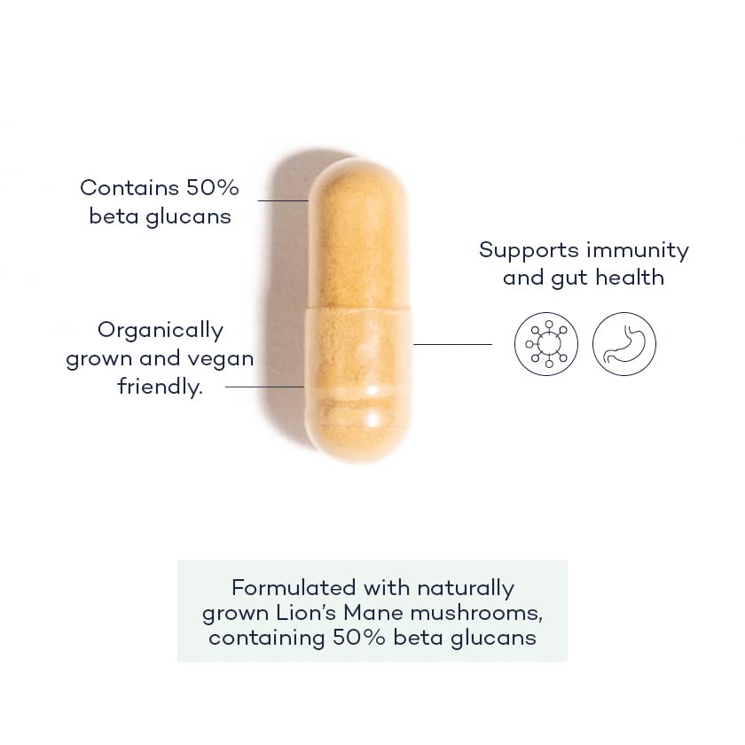 Lion's Mane+ Mushroom Supplement – Immunity & Gut Health Supplements – 28 Day Supply, 56 Vegan Capsules – High Strength Lions Mane Supplement by FutureYou Cambridge
