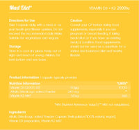 Mad Diet Vegan Vitamin D3+K2 | Zero Additives | Practitioner Quality | 2000IU Capsules | Locally Sourced |60 Capsules - 2 Month Supply | Trusted UK Brand | Immune