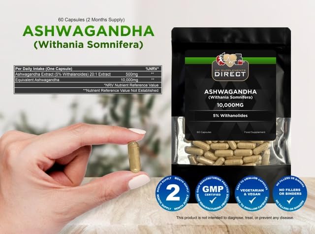 AW Ashwagandha | 60 Ashwagandha High Strength Capsules - 500mg Ashwaganda Extract per Capsule | Aswaganda Supplement | Non-GMO Gluten, Allergen & Filler Free | Manufactured in The UK