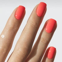 KQueenest Coral Orange Press on Nails Short Square, Short False Nails with Glue, Glossy Bright Solid Fake Nails Set, Natural Fit, Reusable Small Gel Stick on Nail for Women Decoration 24 Pcs