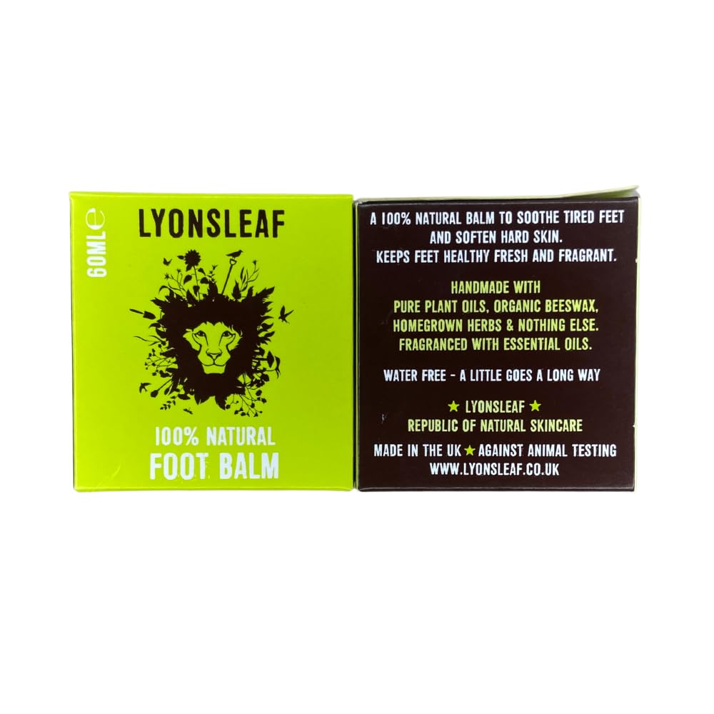 Lyonsleaf 100% Natural Foot Balm - With comfrey for tired feet, marshmallow root for hard or dry skin on feet and anti fungal coconut, lemongrass and lavender