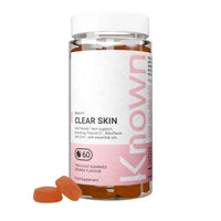 Known Tasty Clear Skin Gummies - with Vitamin C, Zinc & Gut-Friendly Bacteria - Supports Skin - Natural Orange Flavour - 60 Gummies, 1 Month Supply