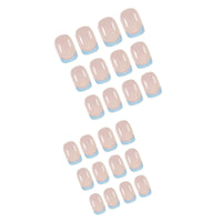 NLFOX Baby Blue French Tip False Nails - Square Press On Nails Short - French Coffin Fake Nails With Glue - Removable Full Cover Acrylic Stick On nails For Women Daily Wear Nail Art Gifts Accessories