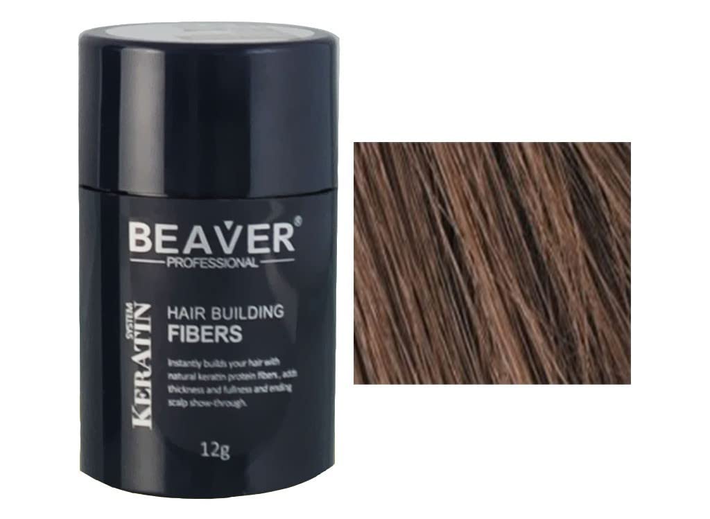 Beaver Hair Building Fibers – Instantly Conceal Thinning Hair & Bald Spots – Natural Keratin Hair Thickening Powder for Men & Women (12g - Medium Brown)