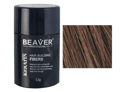 Beaver Hair Building Fibers – Instantly Conceal Thinning Hair & Bald Spots – Natural Keratin Hair Thickening Powder for Men & Women (12g - Medium Brown)