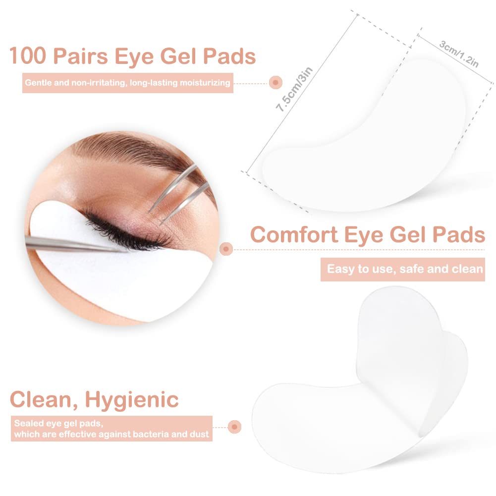 Boerni Eye Gel Pads, Lint Free Eyelash Patches, 100 Pairs Under Eye Gel Pads for Pro Salon and Individual Eyelash Extension (PINK)