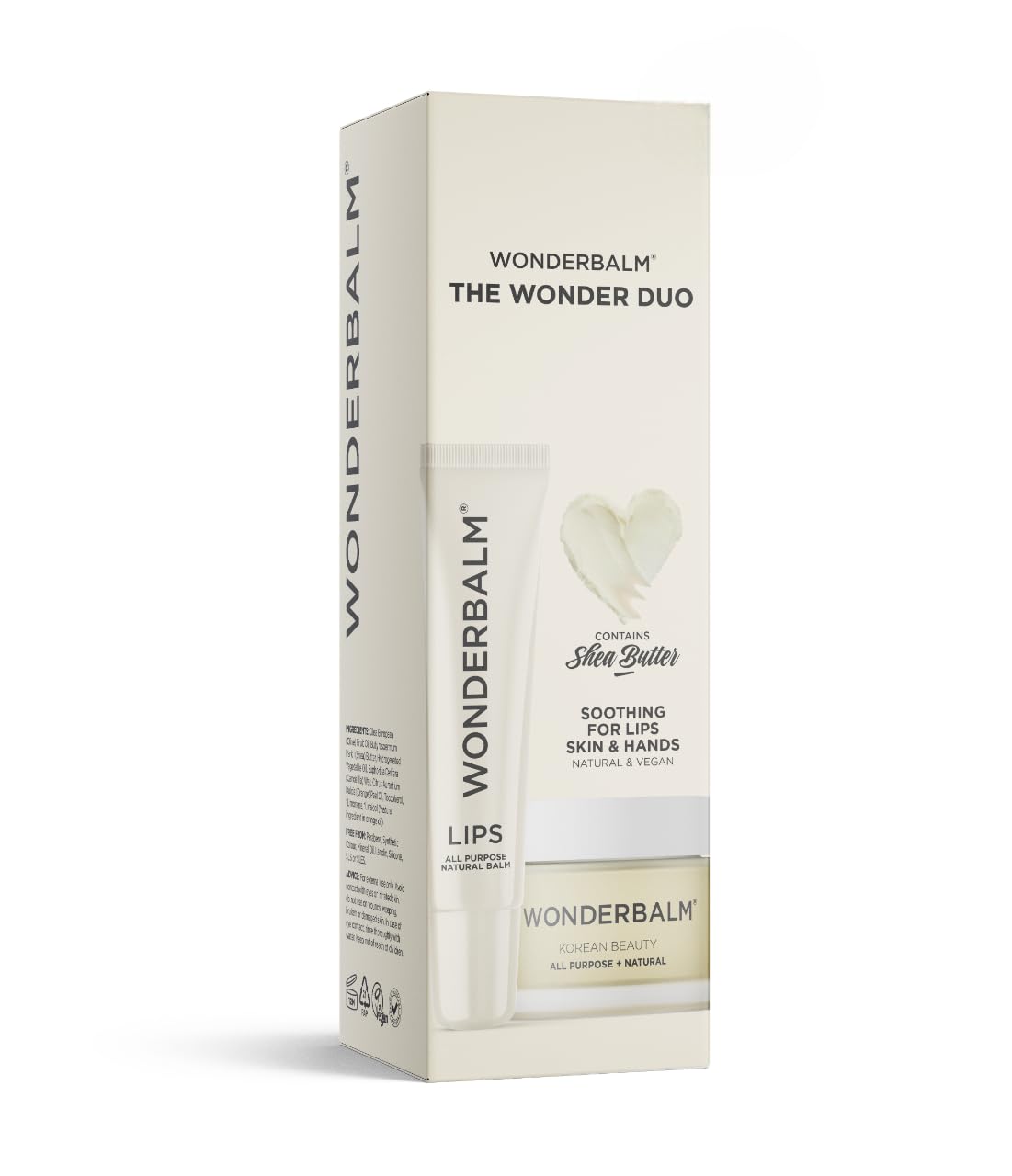WONDERBALM WONDER DUO Lip Balm & All Purpose Balm Relives Dry Chapped Lips Skin Cream Moisturiser Fast-Absorbing Non-Greasy Olive Oil Shea Butter Natural Vegan Ingredients
