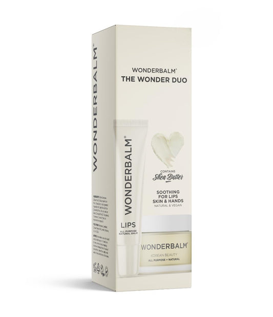 WONDERBALM WONDER DUO Lip Balm & All Purpose Balm Relives Dry Chapped Lips Skin Cream Moisturiser Fast-Absorbing Non-Greasy Olive Oil Shea Butter Natural Vegan Ingredients