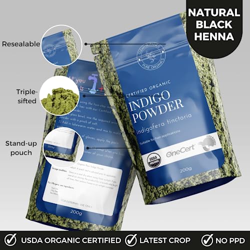 Clean Botanics 200g Organic Certified Indigo Powder 100% Pure Mendhi Hair Colour Triple Sifted Black Hair Dye