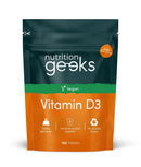 Nutrition Geeks Vegan Vitamin D 1000iu Tablets - 180 Easy-Swallow Plant-Based Algae Vitamin D Tablets, 6 Month Supply - VIT D3 High Strength Immune Support - Highest Grade Certified UK Made Vegan Vitamin D3 1000iu