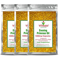 VitMan Nutrition Evening Primrose Oil 1000mg - 120 Softgels - Rich in Omega 6 GLA - Menopause - Anti Ageing - PMS Capsules… 4 Months Supply (120)