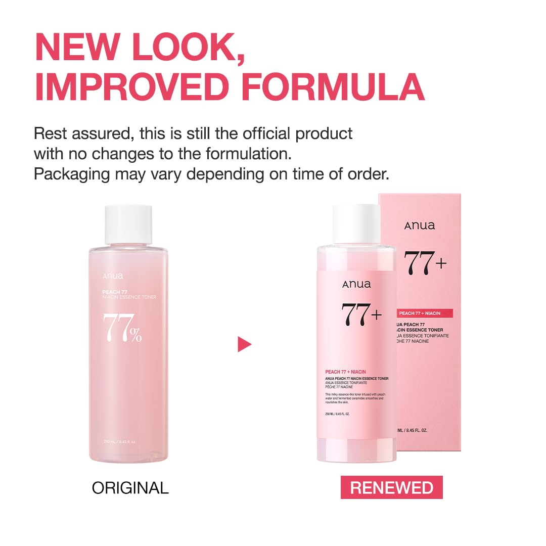 ANUA Peach 77 Niacin Essence Toner, Facial Toner for Glass Skin, Niacinamide, Panthenol, Ceramides, Korean Skin Care, 250ml/8.45 fl.oz.