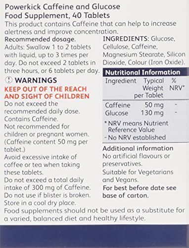 POWERKICK Power Kick Extra Energy Caffeine & Glucose Tablets x 40
