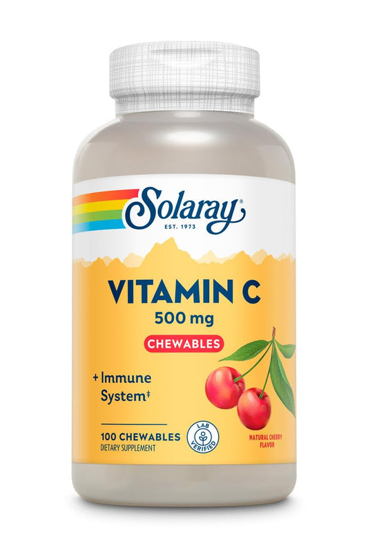 SOLARAY Vitamin C 500 mg Chewable | Natural Cherry Flavor | Healthy Immune Function & Collagen Synthesis Support | 100ct