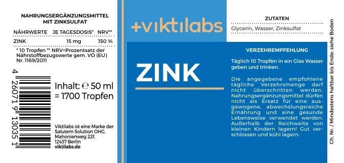 viktilabs Zinc Drops - Supports Immune System, Skin & Cell Protection - Highly Bioavailable Zinc Sulphate Dissolved in Water - Free from Alcohol & Additives - Easy Dosage with Pipette - 50 ml