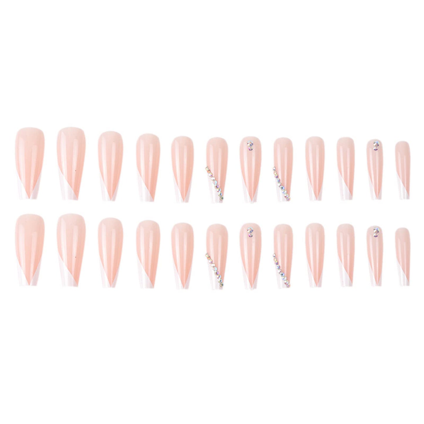 TMUT 24pcs Square False Nails Long for Women, Stick on White Edge Press with Rhinestones, French Tip Nails, Removable Glue-on Fake Women Girls Nail Art Accessories, 1.0 millilitre