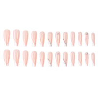 TMUT 24pcs Square False Nails Long for Women, Stick on White Edge Press with Rhinestones, French Tip Nails, Removable Glue-on Fake Women Girls Nail Art Accessories, 1.0 millilitre
