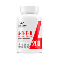 ADEK Vitamin A D3 2000IU K2 (MK-7) 75mcg UK Made & Vegetarian Supplement for Strong Bones, Teeth, Skin, Nails Immune System Antioxidant 200 Tablets