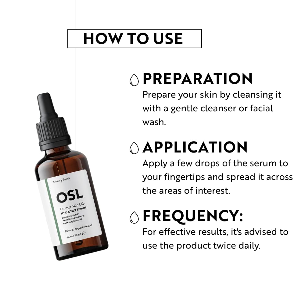 OMEGA SKIN LAB OSL Omega Skin Lab OSL Hyalotox Face Serum 30ML - Powerful Firming Serum, Hyaluronic Acid, Acetlyhexapeptide-8, and Pentapeptitide-18 for Youthful Skin