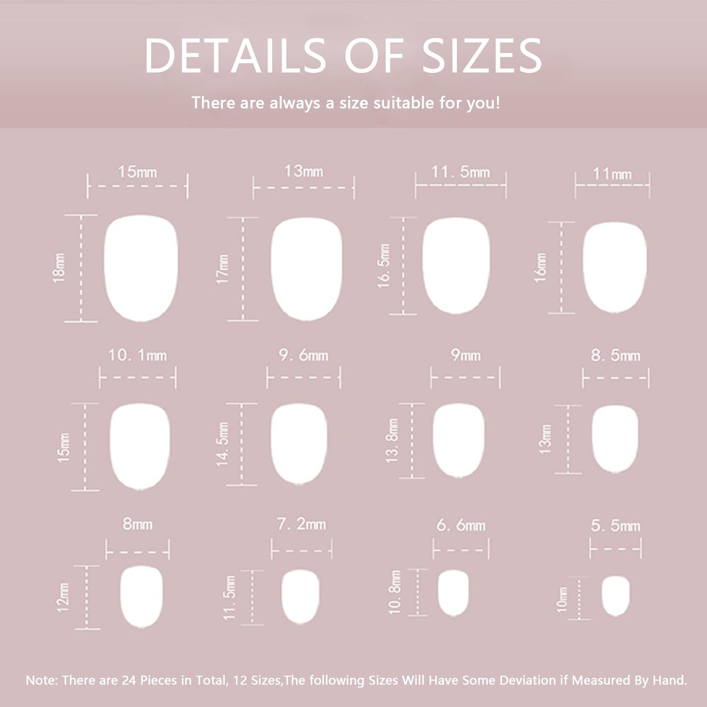 NLFOX Press On Nails Short - French Tip False Nails Almond - 24PCS Rainbow French Summer Fake Nail in 12 Sizes - Reusable Stick on Nails for Women