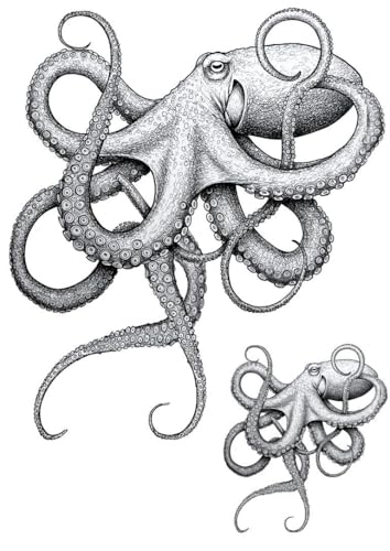Matching Octopus Wrap Temporary Tattoo – Large 16x14cm + Small 8cm Realistic Tentacle Design for Hand & Arm – by Inkwear