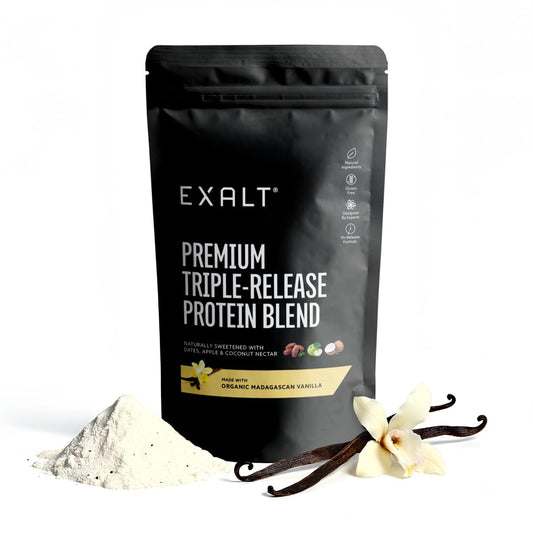 EXALT Nutrition - Whey Protein Powder - Madagascan Vanilla - 500g - Premium Grass Fed Whey - Micellar Casein & Free Range Egg White - 7hr Triple-Release Blend - Naturally Sweetened with Dates