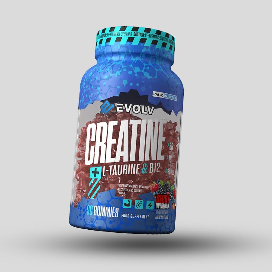 HILLTEN HEALTH Creatine Gummies with L-Taurine & Vitamin B12 – 90 Vegan Gummies | Performance, Energy & Recovery Support | Sugar-Free, Non-GMO, Berry Flavour | Workout Supplement for Men & Women