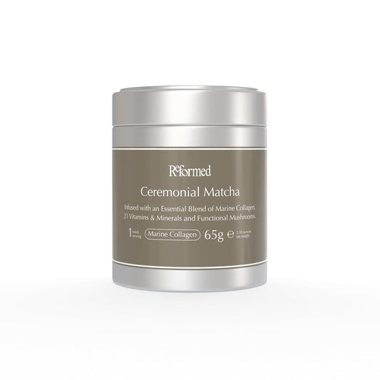 Reformed Collagen Matcha Powder I Hydrolysed Collagen (Marine), Ceremonial Grade, Skin Health, Reduce Bloating, Functional Mushrooms, 21 Vitamins & Minerals, I UK Made I Taster Can