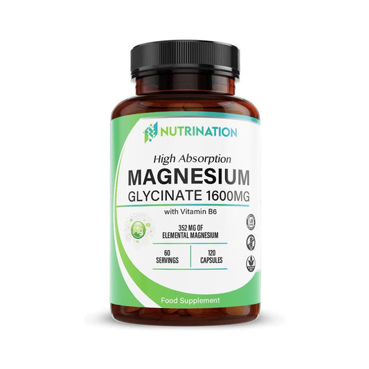 Magnesium Glycinate Supplement 1600mg with Vitamin B6, 352mg of Elemental Magnesium, 94% Daily NRV, 120 High-Strength Capsules 2 Months Supply, Supports Muscle & Nerve Health, Vegan, Lab Tested