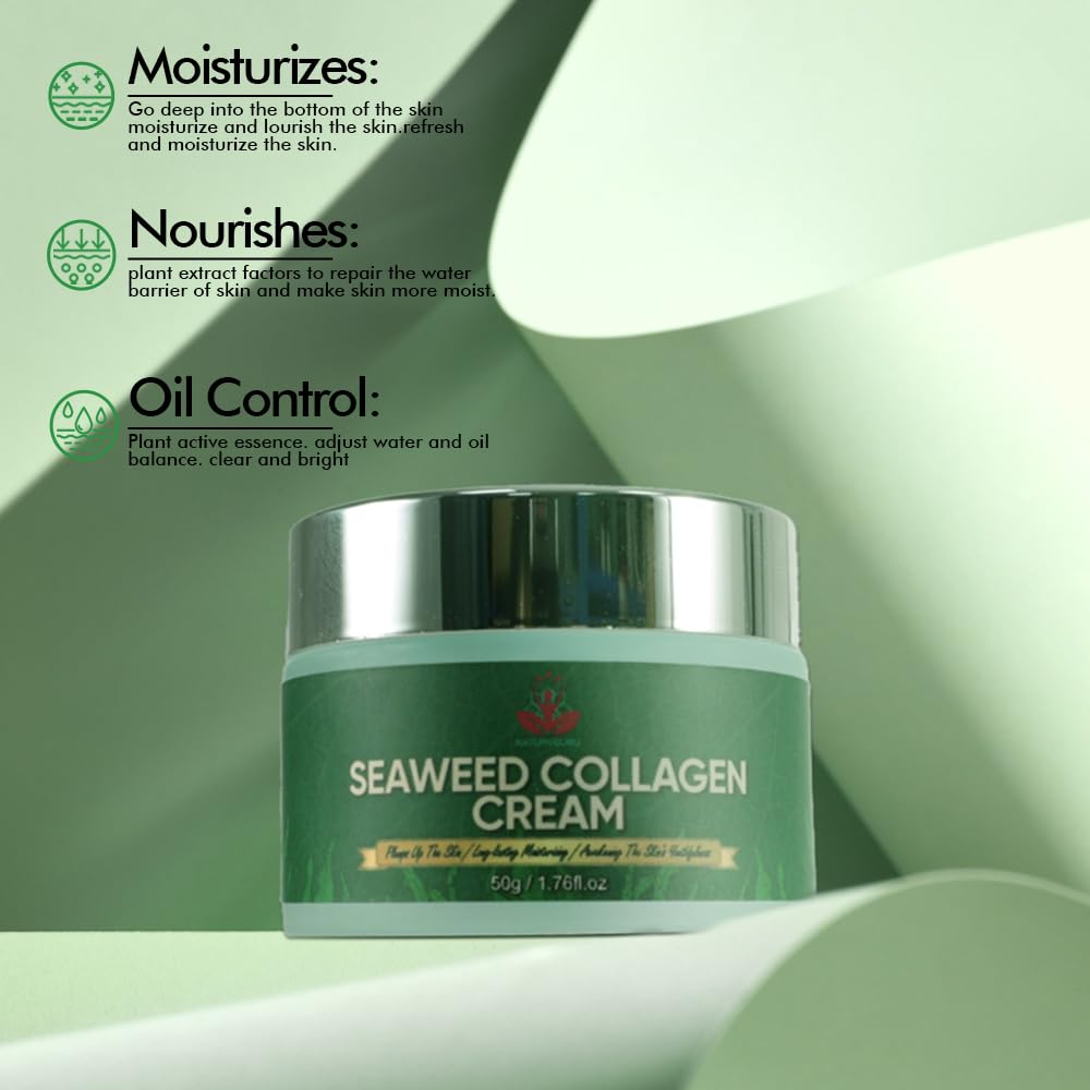 NATUREGURU Seaweed Collagen Face Cream. Seaweed derived Collagen cream for ageing skin, anti ageing with natural seaweed Collagen for Ultimate Hydration. 50g/1.76oz
