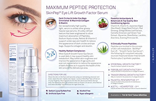 Eye Lift Encapsulated Growth Factor (EGF, FGF, TGF) Eye Serum - Skin Moisturisers + Retinol + Hyaluronic Acid Serum + Vitamin C + Peptides - Korean Inspired Youthful Skin By SkinPep (15ml)