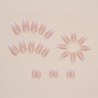 KQueenest Ombre Press on Nails Almond, French Tip False Nails Medium Stiletto, Gradient Nude Pink Fake Nails Press ons, Perfectly Fit, Reusable Gel Stick on Nail for Women Daily Wear, 24 Pcs