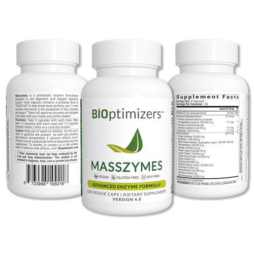 BiOptimizers MassZymes Digestive Enzymes (120 Capsules) and P3-OM Probiotic & Prebiotic (60 Capsules) Supplement Bundle