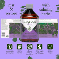 MICROBZ Sleep Liquid PROBIOTIC – Bio Culture Complex Probiotics for Gut Health & Sleep Aid Support Supplement, Multi Strain Live Friendly Bacteria for Women, Men & Kids - Vegan | 1 Month Supply