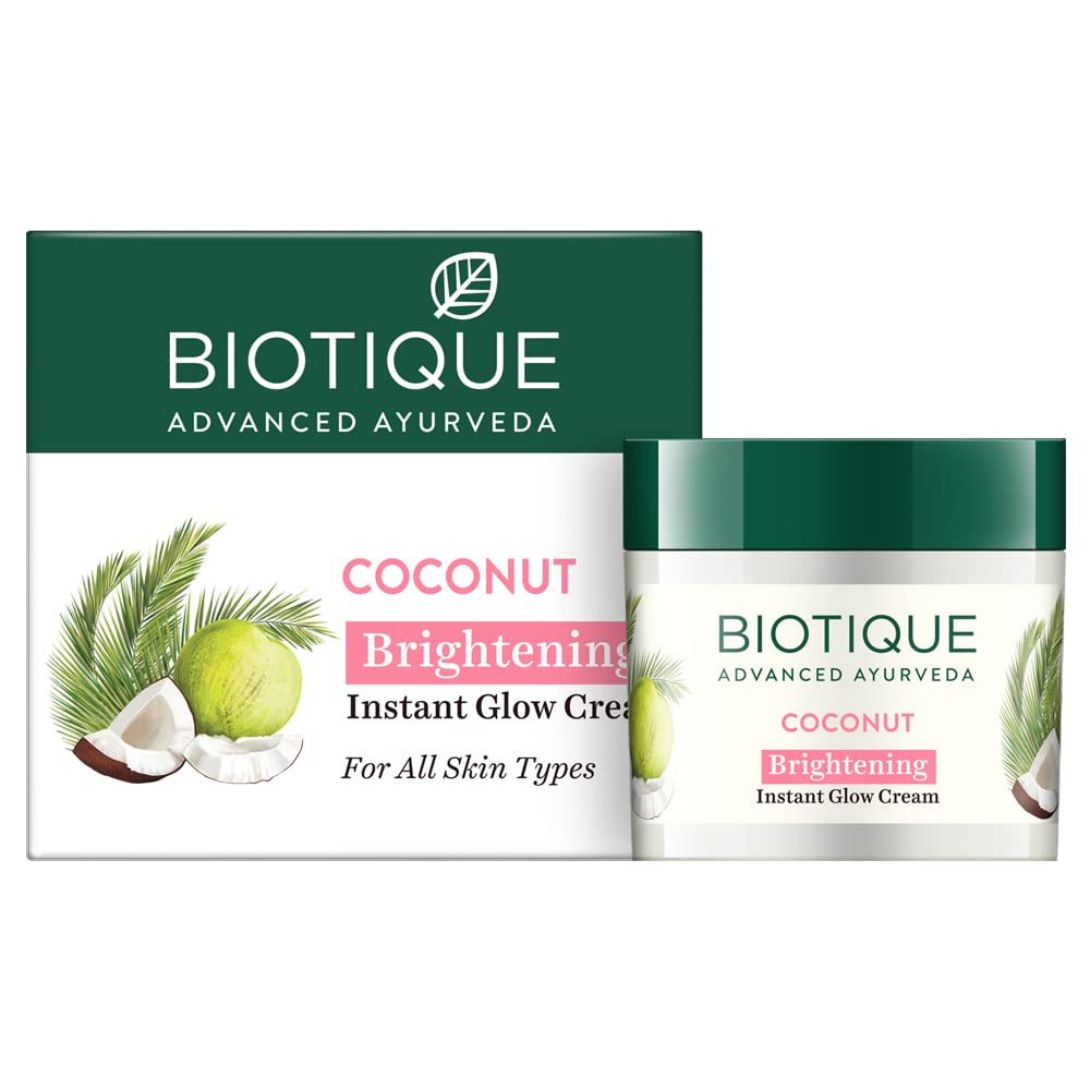 Biotique Bio Coconut Whitening and Brightening Cream for All Skin Types, 50 gm I Remove Dark Spots I 100% Natural & Organic I Pure Virgin Coconut, Ddelion and Manjishtha