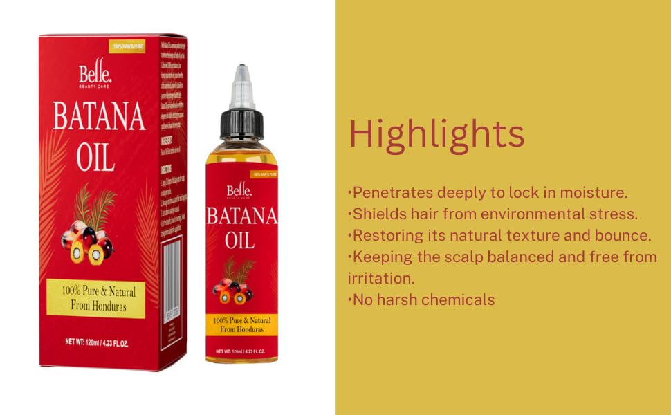 BELLE BEAUTY CARE Batana Oil For Hair, Recomended by Dr.Sebi, 120ml, 100% Pure & Natural from Honduras, 120ml by Belle Beauty Care