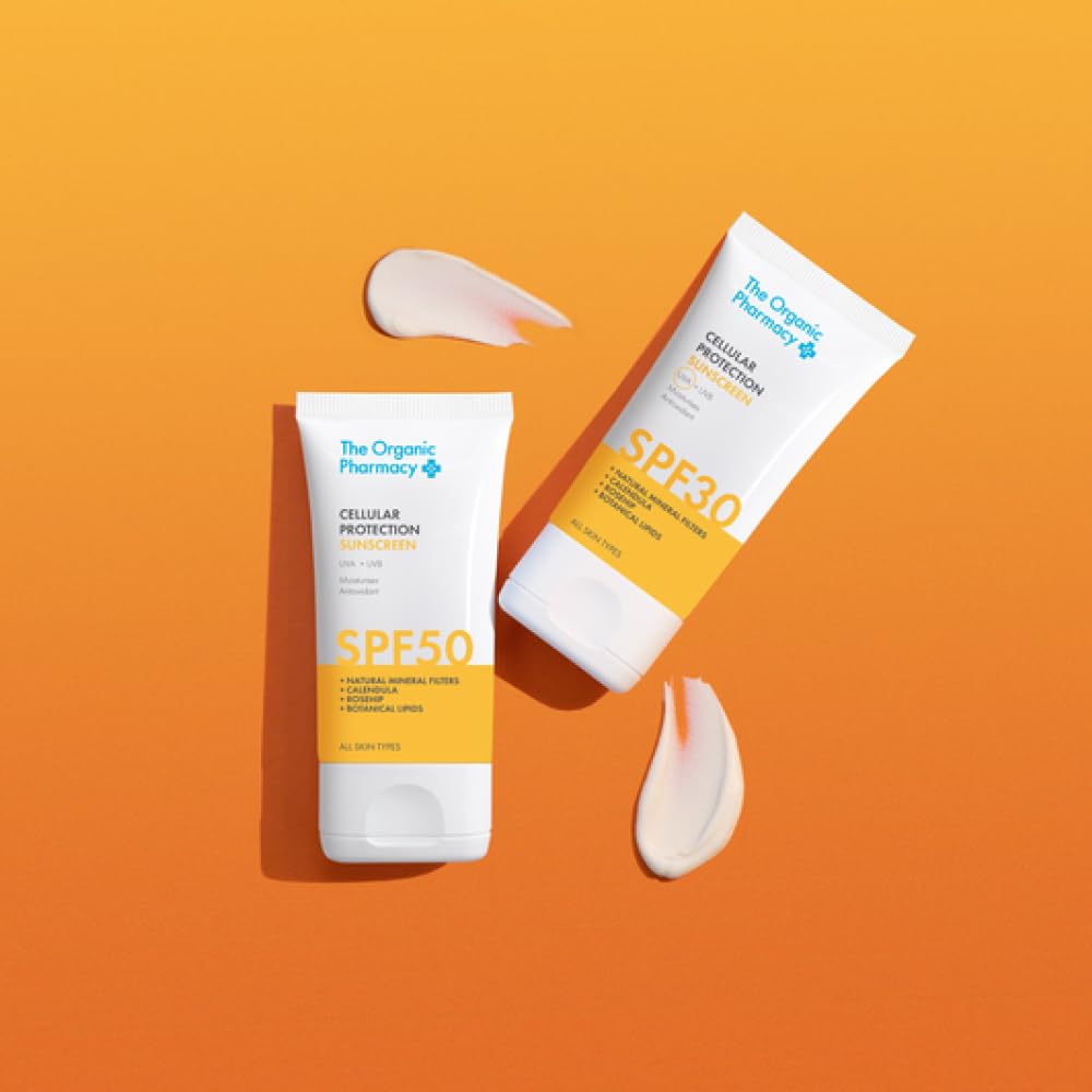 The Organic Pharmacy Cellular Protection Sunscreen SPF 50, 40ml - Broad Spectrum Protection, Moisturise, With Natural Mineral Filters, Calendula, Rosehip, Organic 17.6%, Natural 83.1%