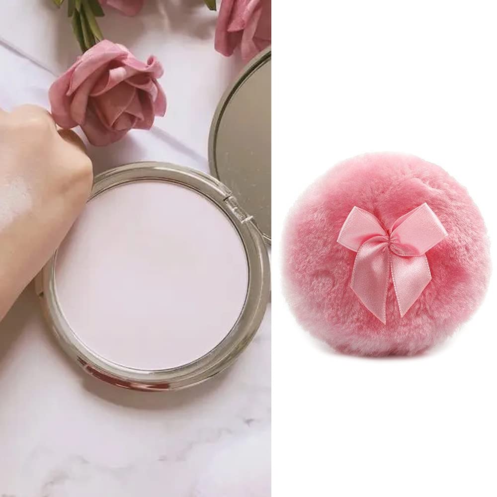 Dawwoti 4 Pcs Fluffy Plush Powderpuff Soft Face Powder Puff Bowknot Dry Powder Puff for Face and Body Powder