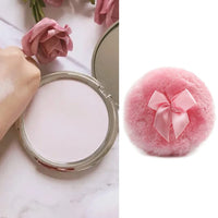 Dawwoti 4 Pcs Fluffy Plush Powderpuff Soft Face Powder Puff Bowknot Dry Powder Puff for Face and Body Powder