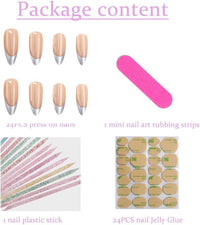 mgmxbsth Mgmxbsth 24Pcs Almond Fake Nails,Sliver Press on Nails,Frech Style Glossy Fake Nails, Stick on Nails with Designs Stick for Women and Girls (Casual)