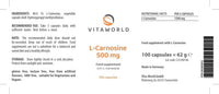 Vita World L-Carnosine 500mg 100 Vegetarian Capsules Made in Germany