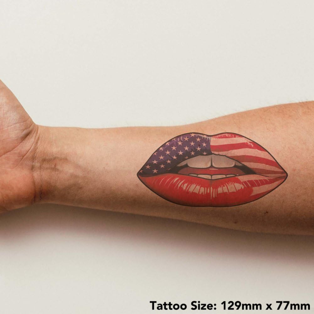 Azeeda 'American Flag Lips' Temporary Tattoo - Water Resistant, Skin-Safe, Non-Toxic Transfer (TO00083971)