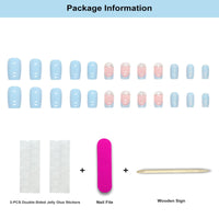 AVZXXKUF 24PCS French Square False Nails with Rhinestone Design Romantic and Elegant Medium Press on Nails Glossy Fake Nails Full Cover Acrylic Nails for Women or Girls