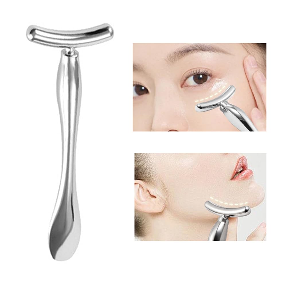 OHEETU 3Pcs Silver Metal Eye and Face Cream Applicators Makeup Cream Spoon Roller Stick T-Shaped Eyes Facial Massager Sticks Cosmetic Skin Care Tools