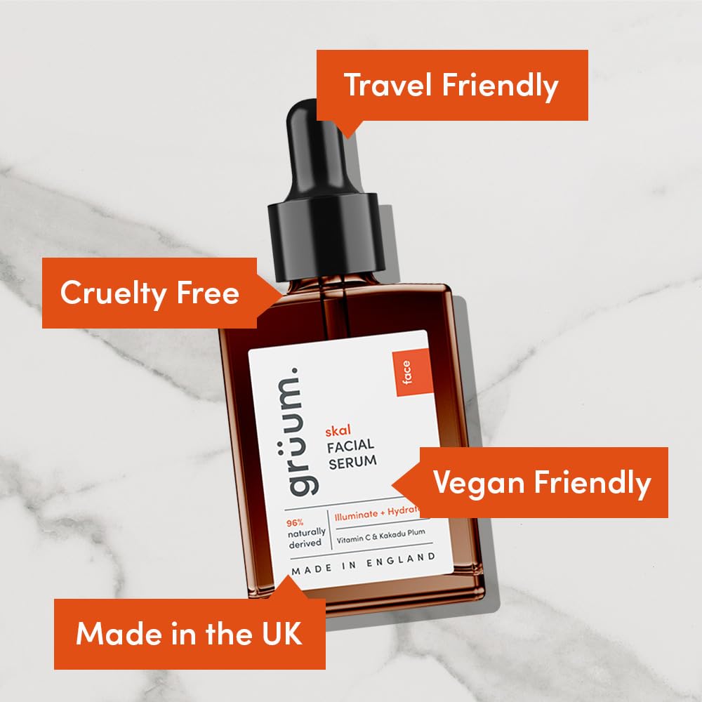 grüum 30ml Kakadu Plum with Vitamin C serum for face - 96% Naturally Derived Anti-ageing Face Serum for Women & Men - Made in the UK