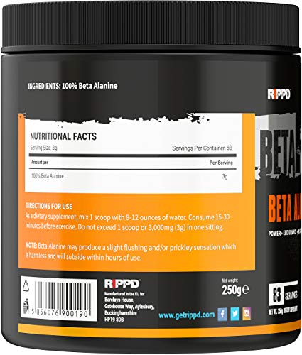 RIPPD BETARIPPD Beta Alanine 250g Powder Preworkout – Muscle Strength – Endurance Booster