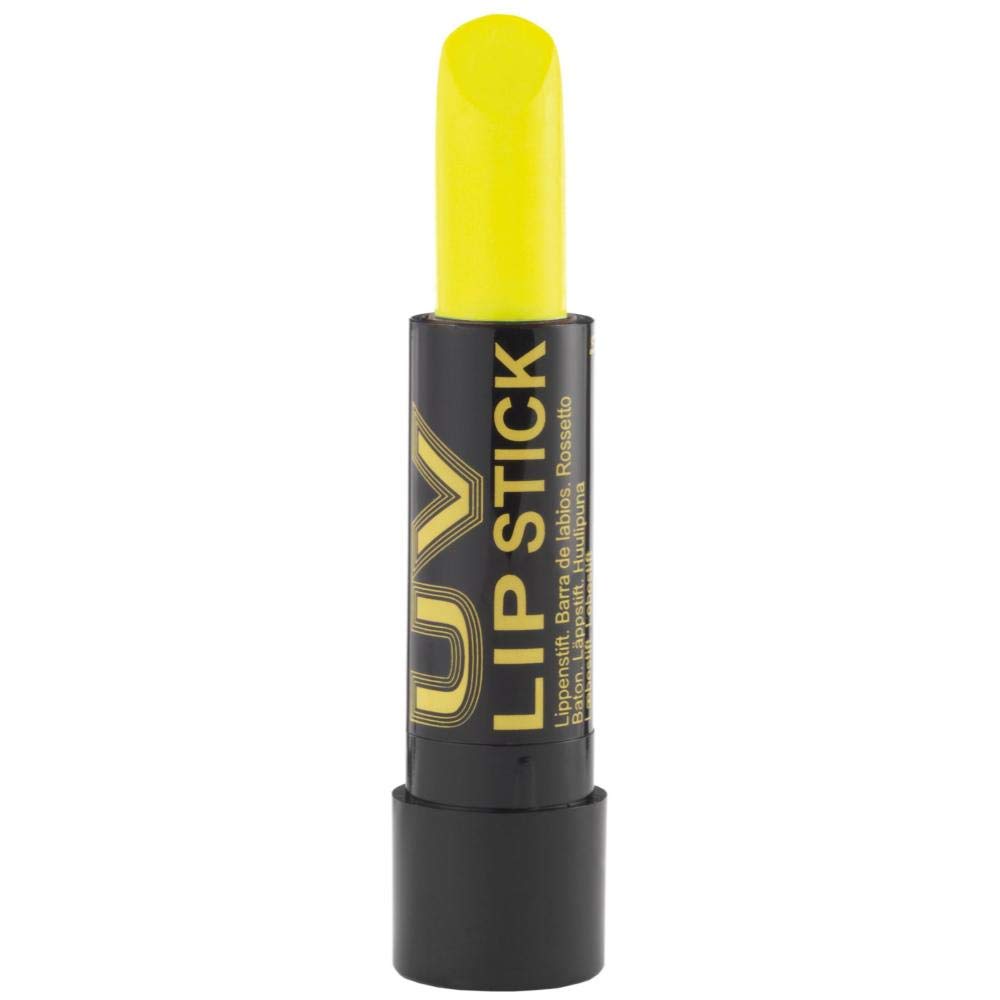 Neon Yellow UV reactive Lipstick, cosmetically certified formula made in the UK that glows under UV light.