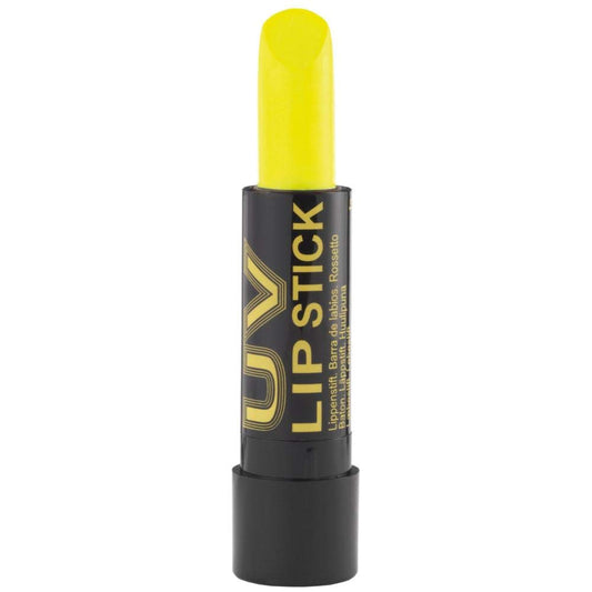 Neon Yellow UV reactive Lipstick, cosmetically certified formula made in the UK that glows under UV light.